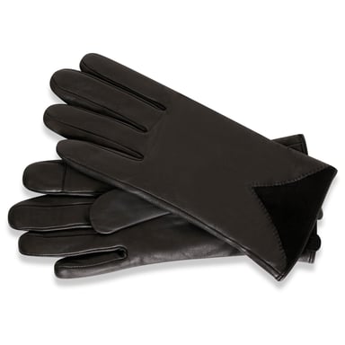 Barneys Originals Black Leather Gloves with Suede Detail