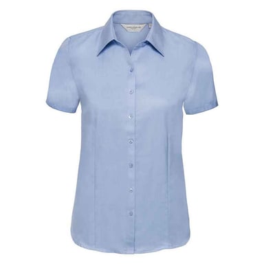 Russell Collection Womens/Ladies Herringbone Tailored Short-Sleeved Shirt (Light Blue)