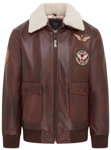 Cazadora estilo aviador de piel de vaca marrón para hombre - Akhiok