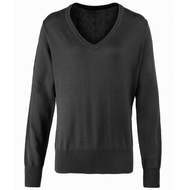 Premier Womens/Ladies V-Neck Knitted Sweater / Top (Charcoal)
