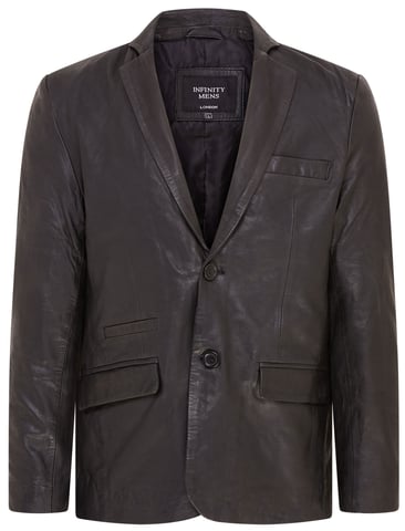 Chaqueta estilo blazer italiana de cuero negro ajustado para hombre - Somero
