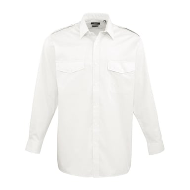 Premier Mens Long-Sleeved Pilot Shirt (White)