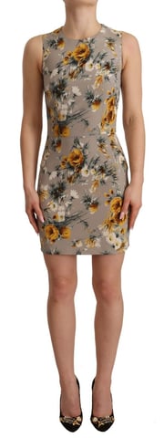 Vestido mini ajustado de seda gris con flores para mujer de Dolce & Gabbana