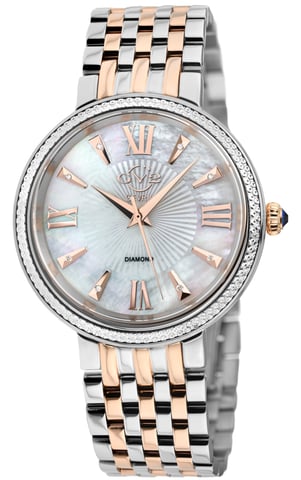 GV2 Genoa 12535 Reloj de acero inoxidable de dos tonos con diamantes de nácar y cuarzo suizo para mujer