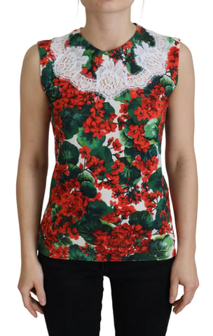 Top sin mangas de encaje de lana blanca con flores para mujer de Dolce & Gabbana