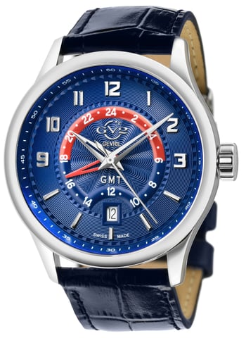 GV2 Giromondo 42302 Reloj de cuarzo suizo con fecha y cuero azul para hombre