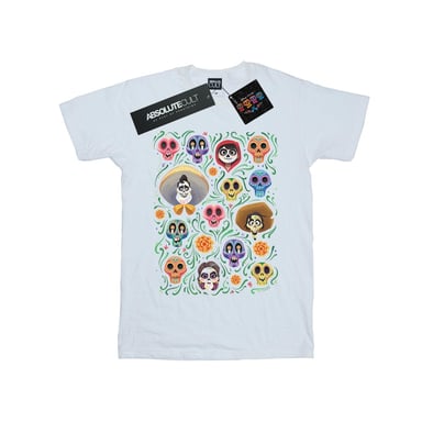 Disney Girls Coco Heads Pattern Cotton T-Shirt (White)