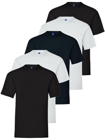 Kruze | Camisetas de Cuello Redondo para Hombre (paquete de 5) - NEG/NEG/BLANCO/BLANCO/AZUL MARINO