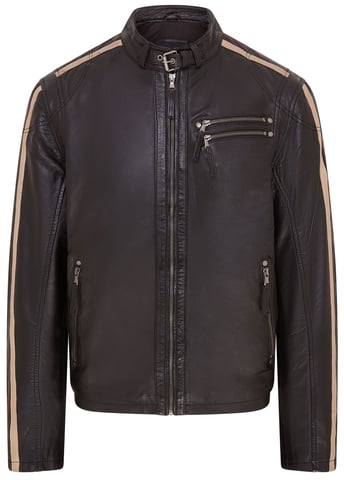 Chaqueta de cuero para motociclista Cafe Racer a rayas para hombre - Alta