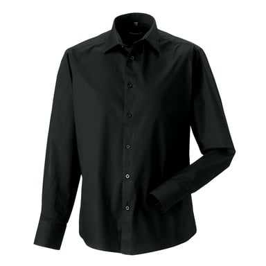 Russell Collection Mens Fitted Long-Sleeved Shirt (Black)