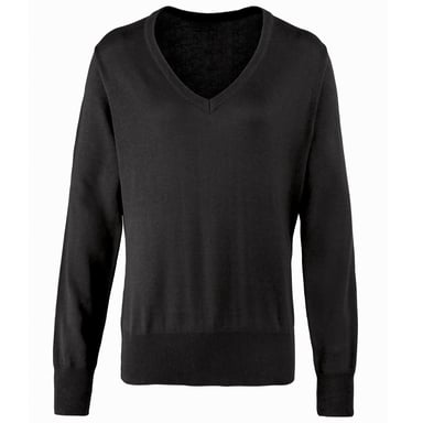 Premier Womens/Ladies V-Neck Knitted Sweater / Top (Black)