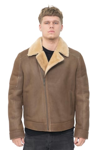 Chaqueta de motociclista de piel de oveja para hombre - Bruma