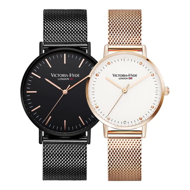 VICTORIA HYDE Couple Watches Gift Set Black Rose Gold