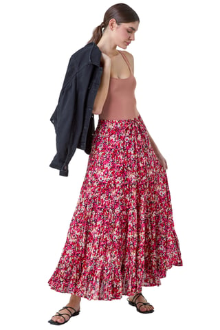 Floral Crinkle Cotton A line Tiered Maxi Skirt