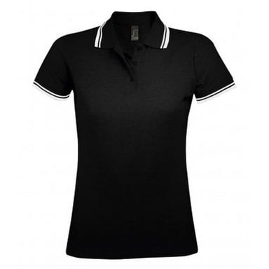 SOLS Womens/Ladies Pasadena Tipped Short Sleeve Pique Polo Shirt (Black/White)