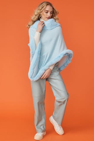 Faux Fur Trim Poncho