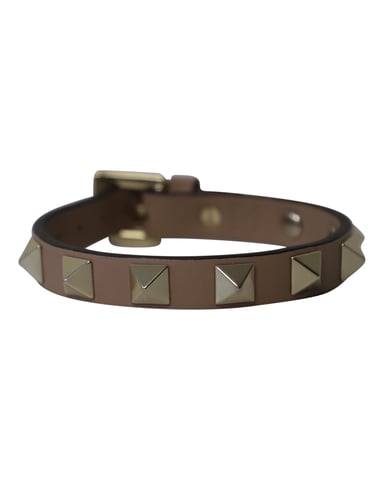 Valentino Garavani Rockstud Bracelet in Brown Calfskin Leather