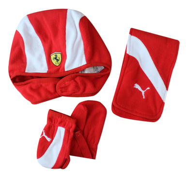 Puma Ferrari Mini Cats Rosso Corsa Corsa Mittens Scarf Hat Kids Set 761191 01 KB11