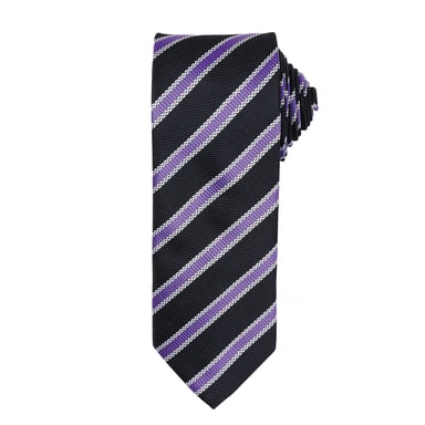 Premier Mens Waffle Stripe Formal Business Tie (Black/Rich Violet)