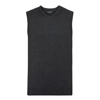 Russell Collection Mens V-Neck Sleevless Knitted Pullover Top / Jumper (Charcoal Marl)