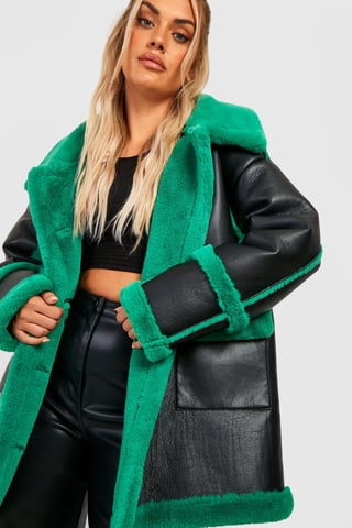 Plus Contrast Trim Longline Aviator Jacket