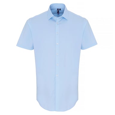 Premier Mens Stretch Fit Poplin Short Sleeve Shirt (Pale Blue)