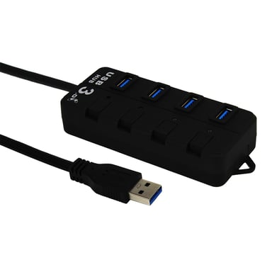 Aquarius 4-Port USB Hub with Individual LED Power Switches - Black