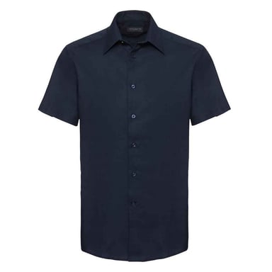 Russell Collection Mens Oxford Tailored Short-Sleeved Shirt (Bright Navy)