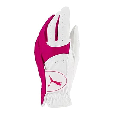 Puma Soft Lite Left Litting Leather White Pink Womens Guante de golf 041355 02