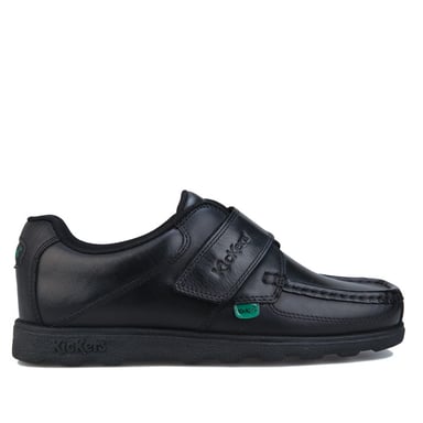 Boy's Kickers Junior Fragma Strap Leather Shoe in Black