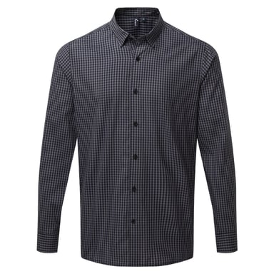 Premier Mens Maxton Check Long Sleeve Shirt (Steel/Black)
