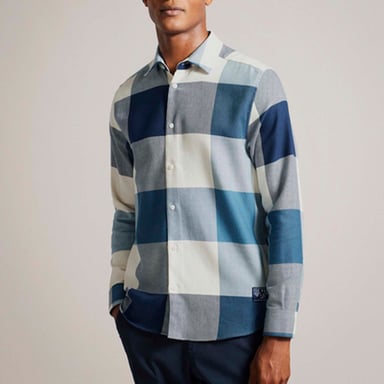 Men's Ted Baker Neetly Long Sleeve Scale Check Shirt in Blue