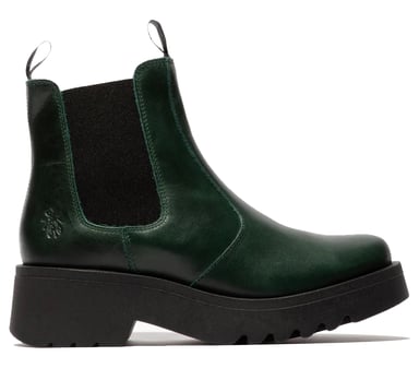 Botas Chelsea de plataforma de cuero con cuña en color verde petróleo MEDI789 para mujer de Fly London