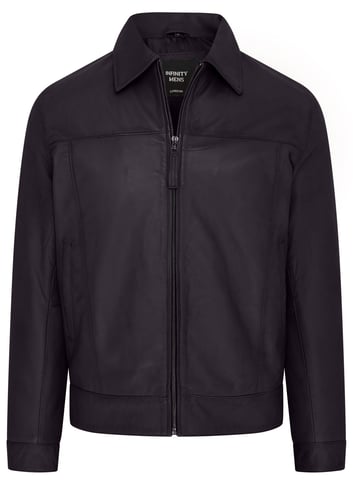 Chaqueta de motociclista Harrington clásica de cuero retro negra para hombre - Drammen