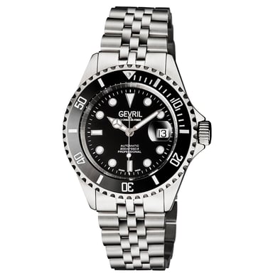 Gevril Men's Wall Street BLK Dial BLK Ceramic Bezel Stainless Steel Bracelet