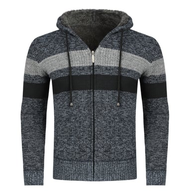 Men's Winter Transition Cardigan with Hood Lined Chunky Knit Hooded Warm Jacket Blue