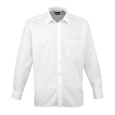 Premier Mens Poplin Long-Sleeved Shirt (White)