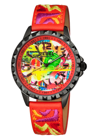 Reloj de cuero con esfera coral Dumbo para mujer Rebel