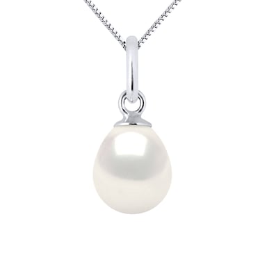Perla de agua dulce colgante 7-8 mm Pear de oro blanco de 18k entregado con cadena