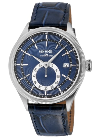 Gevril Empire 48102 Reloj suizo automático plateado de acero inoxidable 316L con esfera azul y reloj suizo para hombre