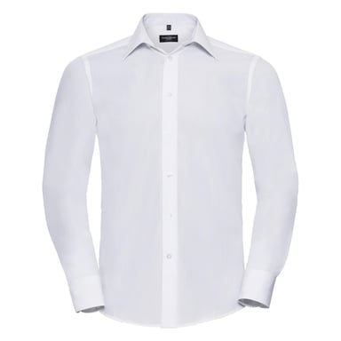 Russell Collection Mens Long Sleeve Poly-Cotton Easy Care Tailored Poplin Shirt (White)