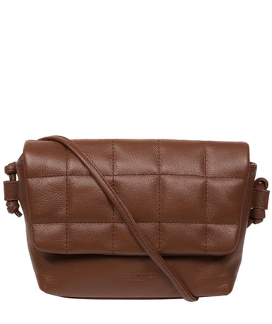 'Zoey' Dark Tan Nappa Leather Cross Body Bag