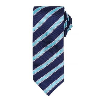 Premier Mens Waffle Stripe Formal Business Tie (Navy/ Turquoise)
