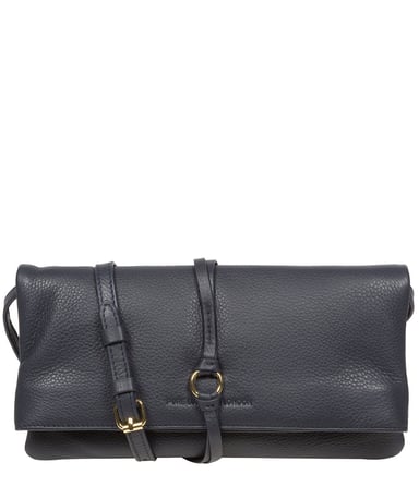 'Selene' Navy Nappa Leather Cross Body Clutch Bag