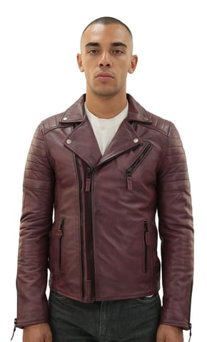 Chaqueta de motociclista de cuero con cremallera cruzada doble Brando para hombre - Casablanca