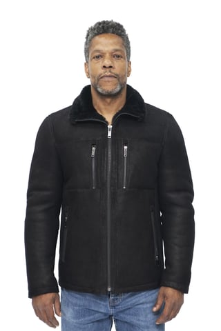 Chaqueta bomber de motociclista de piel de oveja para hombre-Agboville