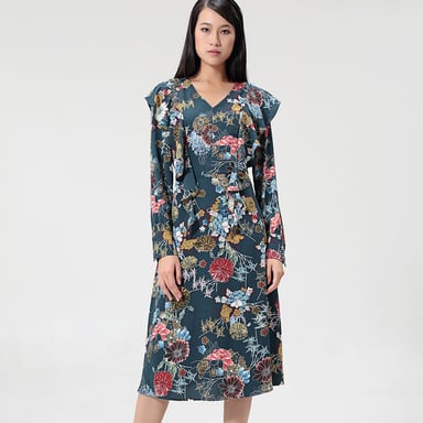 Fit-and-flare flower-print midi-dress