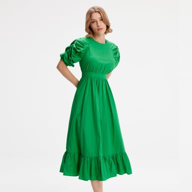 Trapeze Dress With Puffed Sleeves