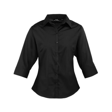Premier Womens/Ladies Poplin 3/4 Sleeve Shirt (Black)