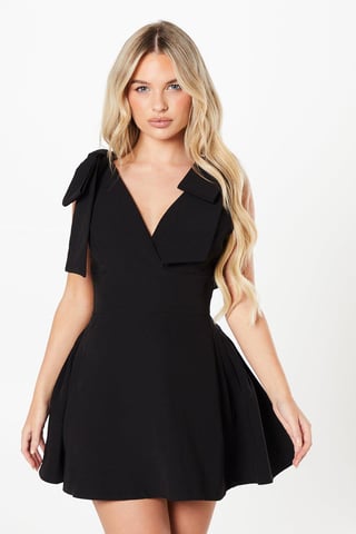 Petite Bow Shoulder Crepe Mini Dress